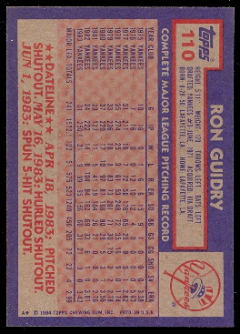 1984 Topps Baseball Cards