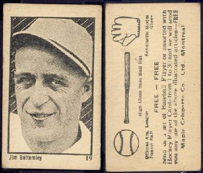 1923 Maple Crispette V117 Jim Bottomley baseball card.